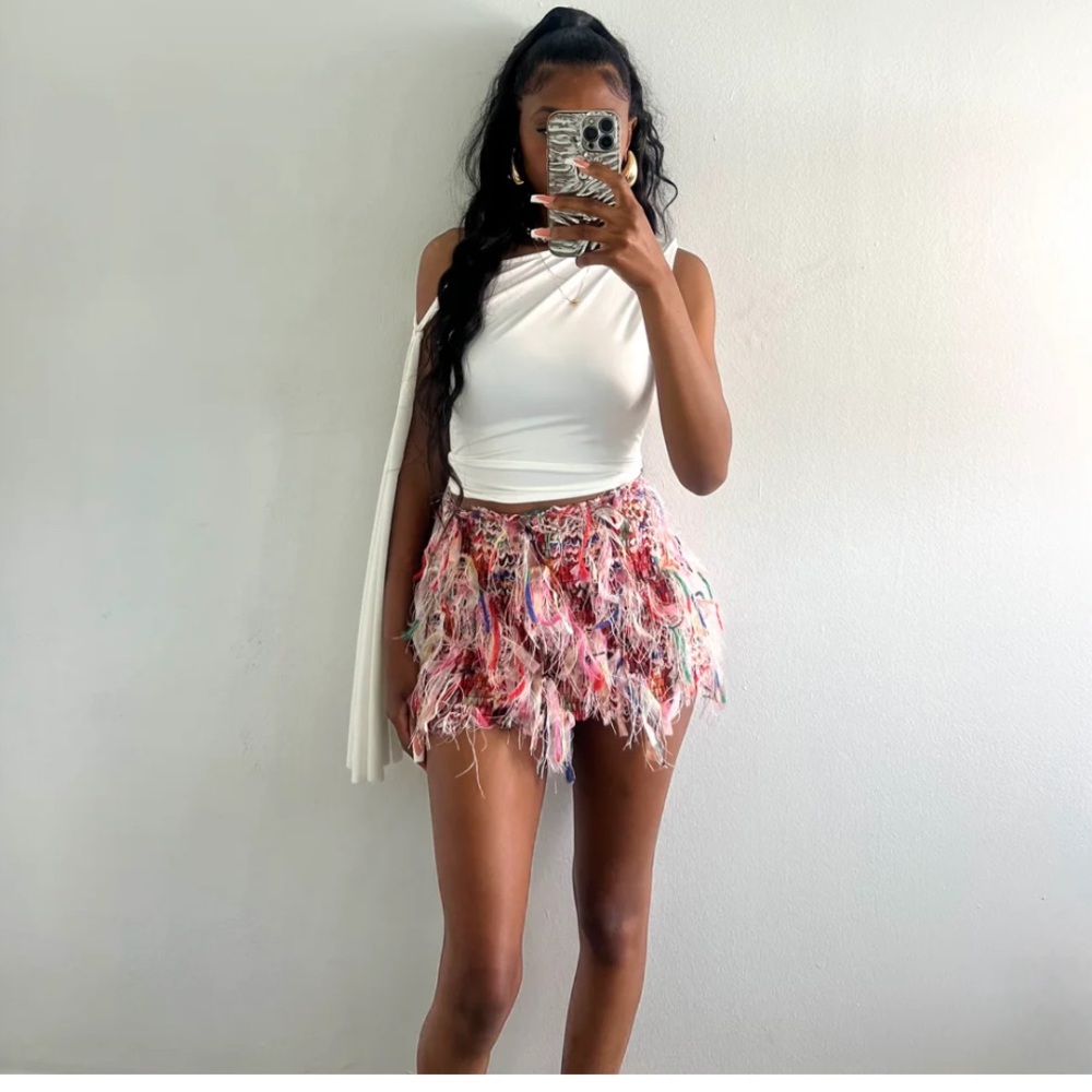 📌 NWT Micas Fringe Mesh Tube Skirt